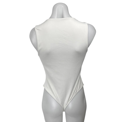 Aritzia Babaton White Sleeveless Ribbed Knit Tank Thong Bodysuit Top Size L