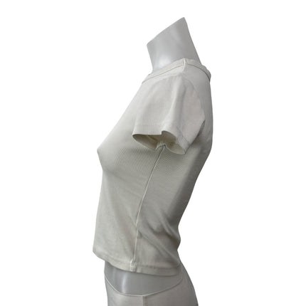 Marine Layer Women's White Short Sleeves Ribbed Crew Neck Tee T-shirt Top Sz XS
