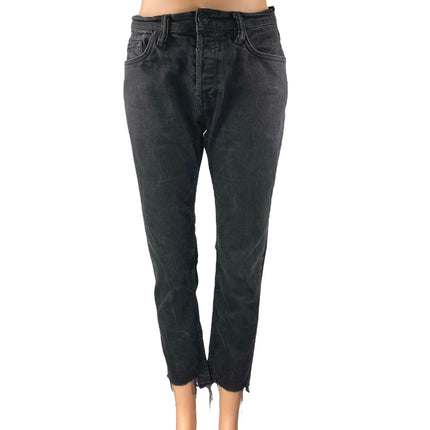 Allsaints Black High Waist Skinny Step Fray Crop Cigarette Denim Jeans Pants 30