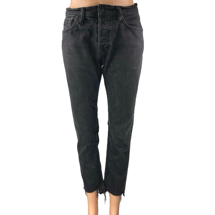 Allsaints Black High Waist Skinny Step Fray Crop Cigarette Denim Jeans Pants 30