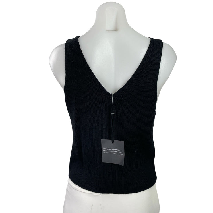 NEW Marled Women's Black Ribbed Knit V Neck Sleeveless Knit Tank Top Size L