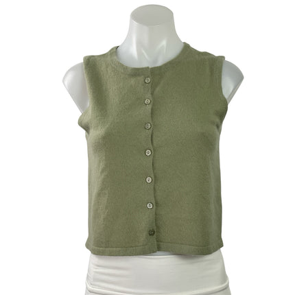 House of Harlow 1960 Green 100% Cashmere Button Up Tank Crop Cardigan Sweater XS