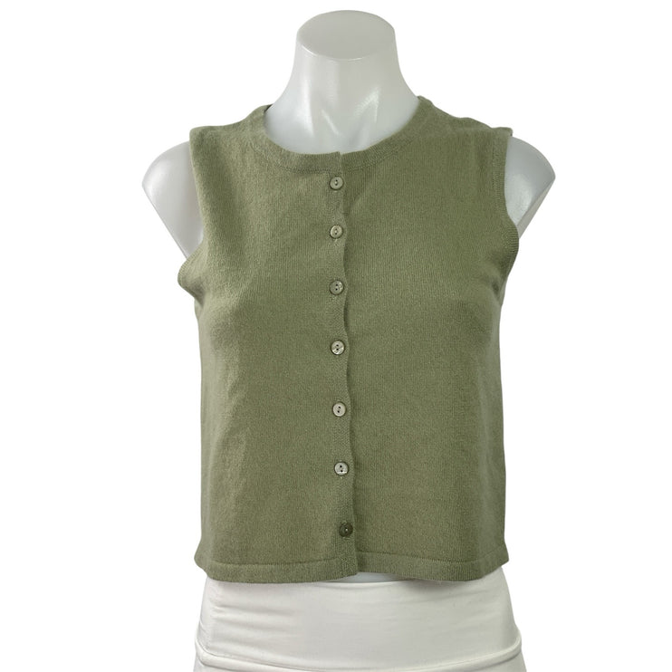 House of Harlow 1960 Green 100% Cashmere Button Up Tank Crop Cardigan Sweater XS