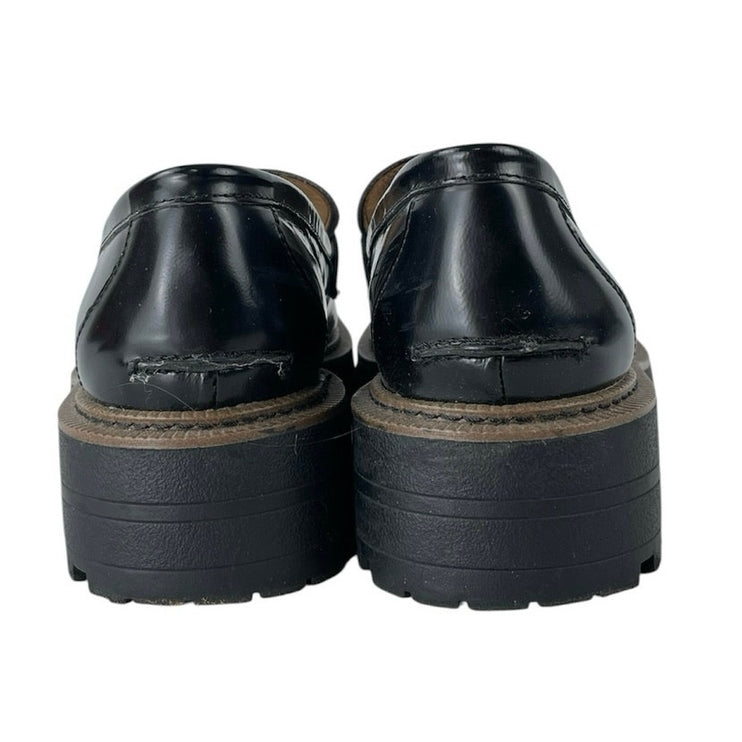 Sam Edelman Laurs Black Leather Chunky Lug Sole Slip On Platform Loafer Shoes 10
