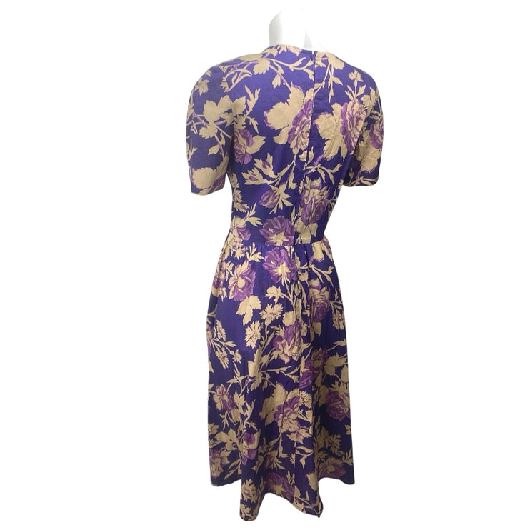 Liz Claiborne Purple Floral Short Sleeve Faux Wrap Fit & Flare Midi Dress Size 8