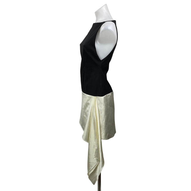 NEW Zara Black Ivory Sleeveless Boat Neck Satin Silk A Line Mini Dress Size S