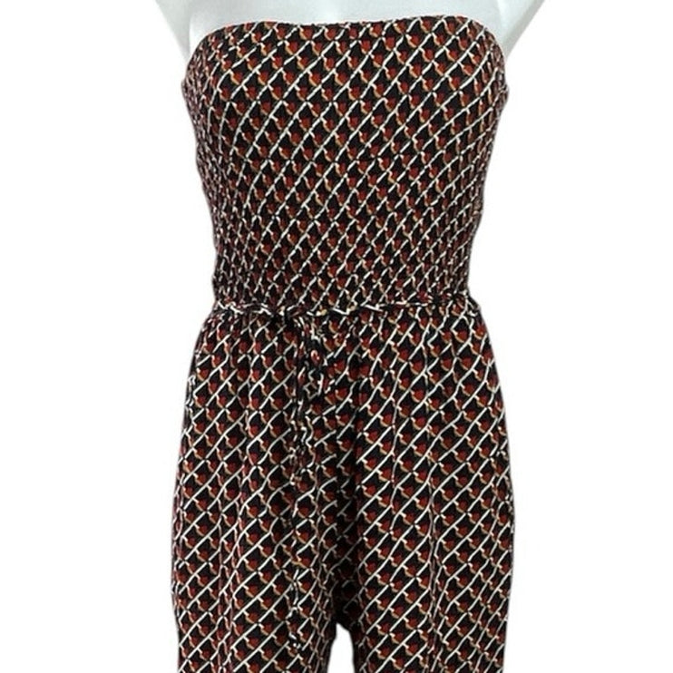 Sans Sauci Multicolor Geometric Strapless Tube Tie Boho Bandeau Jumpsuit Size M