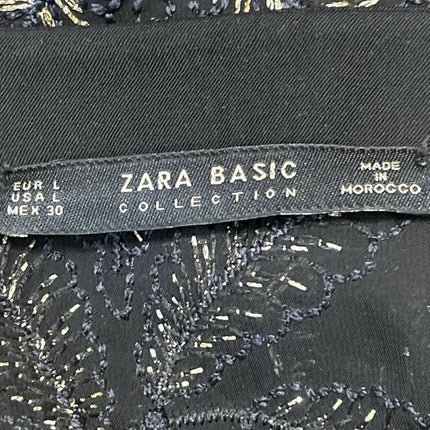 Zara Basic Black Long Sleeves Embroidered Metallic Leaf Bomber Coat Jacket Sz L