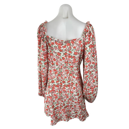 Missguided Multicolor Floral Ruffle V Neck Babydoll Swing A Line Mini Dress Sz 8