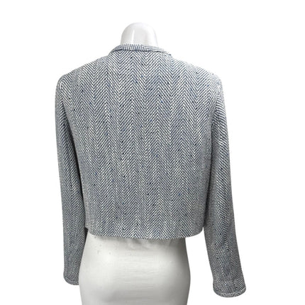 Zara Women's Blue Herringbone Gold Button Long Sleeve Cropped Blazer Jacket S