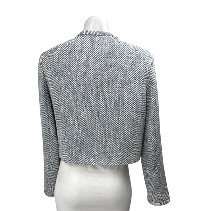 Zara Women's Blue Herringbone Gold Button Long Sleeve Cropped Blazer Jacket S