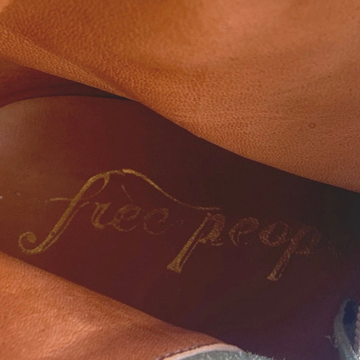 Free People Lawless Fringe Blue Suede Pointed Toe Zip Western Boots Booties Sz 6