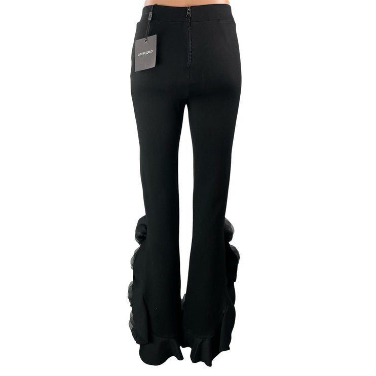 NEW Cynthia Rowley Organza Flower Ponte Knit High Rise Flared Trouser Pants Sz 2