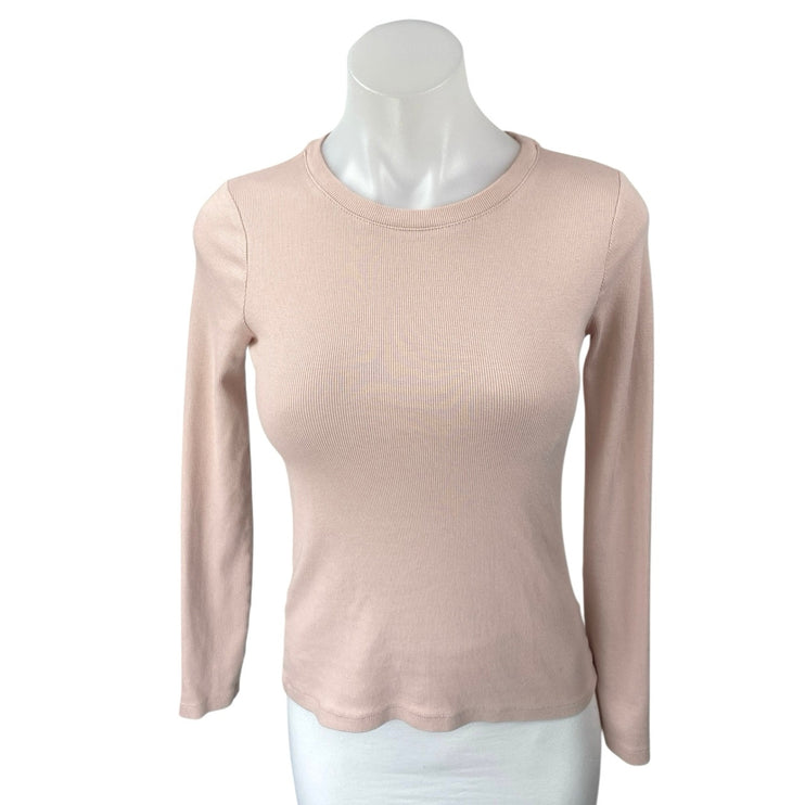 Club Monaco Women's Pink Ribbed Knit Long Sleeve Crew Neck Sweater Top Size S