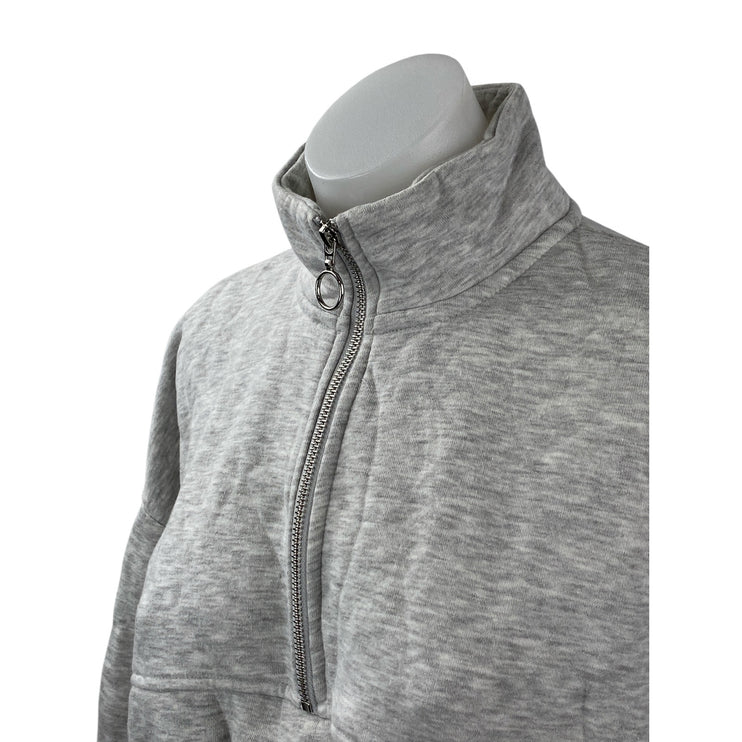 Lazy Sunday Women's Gray Fleece Half Zip Long Sleeve Crop Sweatshirt Top Size M