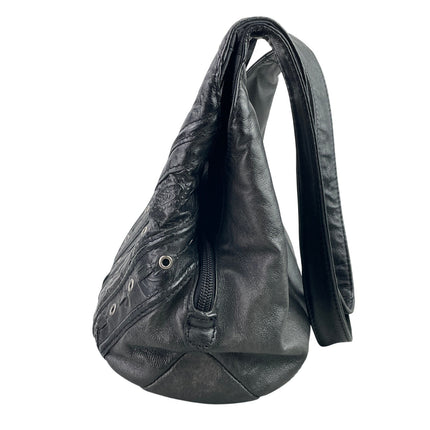 Cabin Creek Womens Black 100% Leather Studded Boho Shoulder Snap Hobo Handbag OS