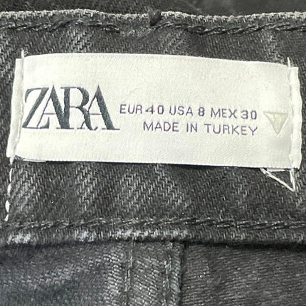 Zara Women's Black High Waisted Distressed Wide Leg Baggy Denim Jeans Size 8