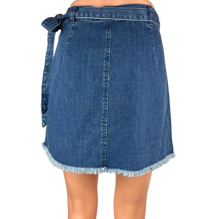 Madewell Blue Medium Wash Raw Tie Wrap High Waist Mini Denim Jean Skirt Size 4