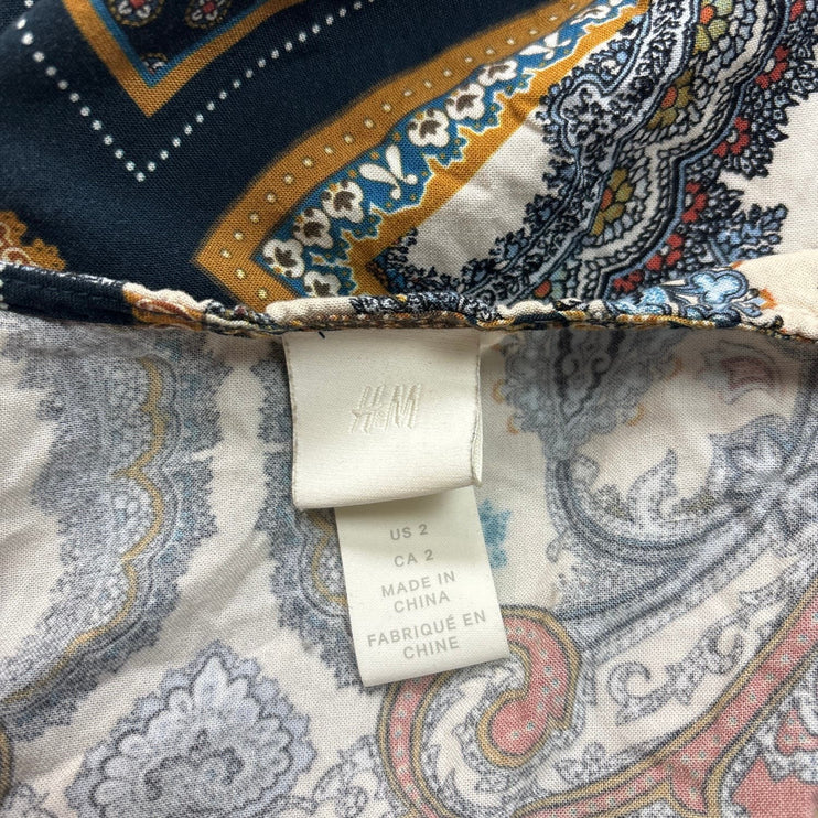 H&M Multicolor Handkerchief Scarf Paisley Tie V-Neck Short Sleeve Mini Dress 2