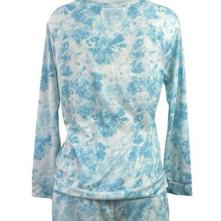 Kikit Womens Blue Tie Dye Long Sleeve T Shirt Shorts Sleepwear Lounge Set Size S