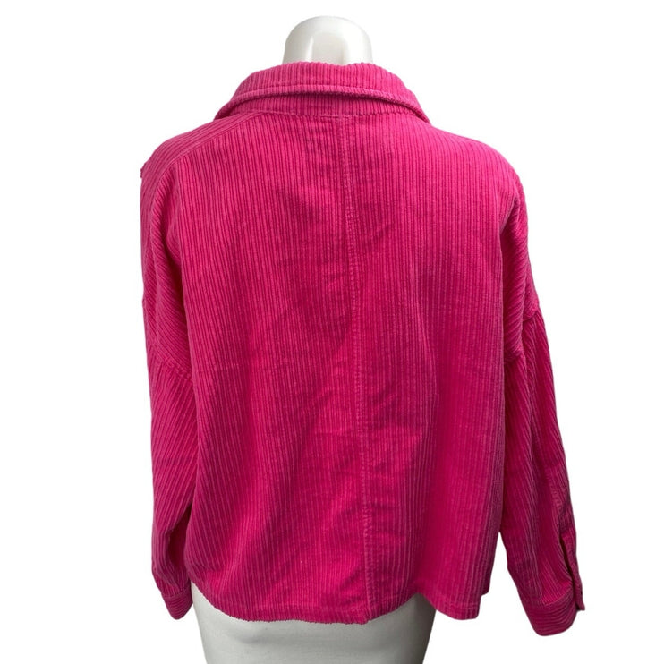 Zara Pink Corduroy Velvet Velour Button Collar Pockets Long Sleeve Coat Jacket L
