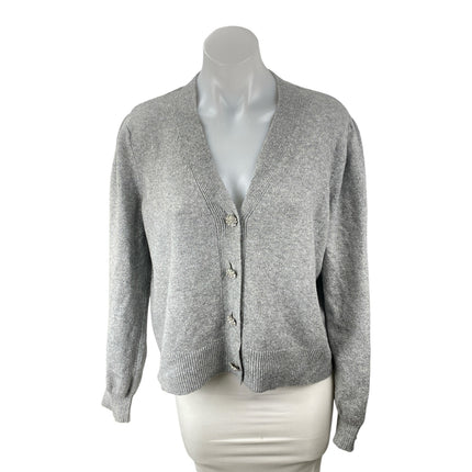 Loft Womens Gray Knit V Neck Long Sleeve Button Down Boxy Cardigan Sweater Top M