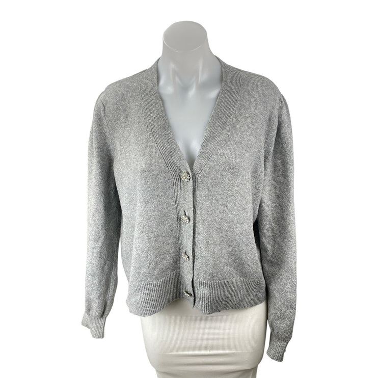 Loft Womens Gray Knit V Neck Long Sleeve Button Down Boxy Cardigan Sweater Top M