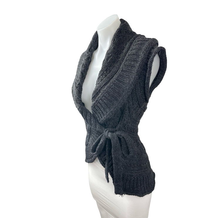 BCBGMAXAZRIA Women's Gray Chunky Cable Knit Sleeveless Wrap Sweater Vest Top S
