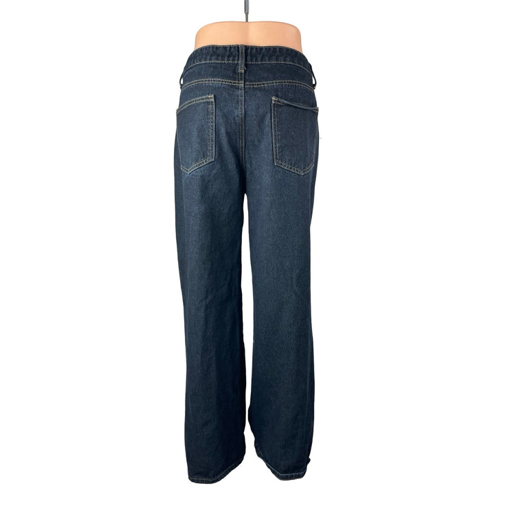 Edikted Women's Black Dark Wash High Rise Wide Leg Baggy Denim Jeans Size XL
