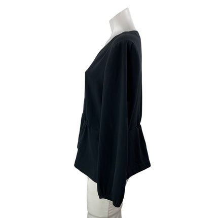 J.Crew Women's Black Long Sleeve V Neck Faux Wrap Peplum Blouse Top Size 14