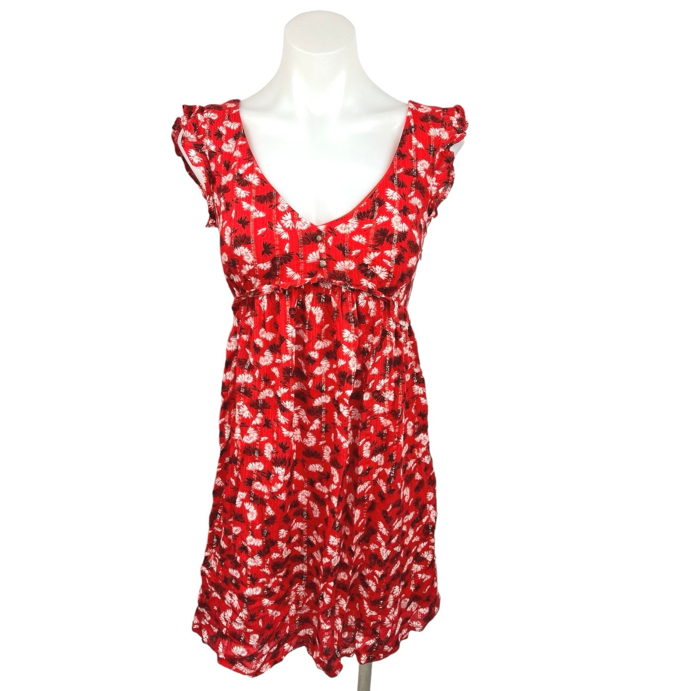 Promod Red V Neck Empire Waist Sleeeless Cutout Button Babydoll Mini D Brie Promod Red V Neck Empire Waist Sleeeless Cutout Button Babydoll Mini D Brie