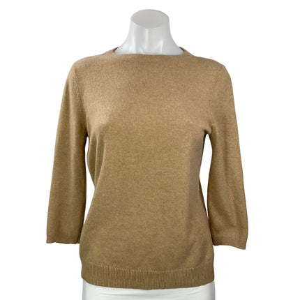Talbots Pure Cashmere Womens Brown 3/4 Sleeves Crew Neck Pullover Sweater Top M