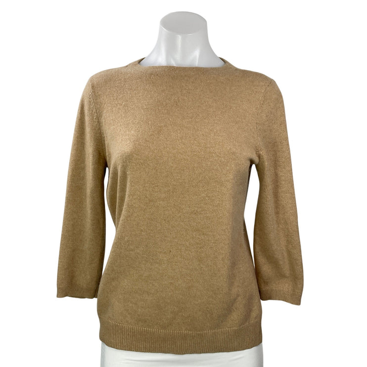 Talbots Pure Cashmere Womens Brown 3/4 Sleeves Crew Neck Pullover Sweater Top M