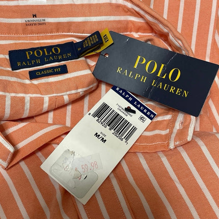 NEW Polo Ralph Lauren Orange White Long Sleeves Striped Button Down Shirt Top M