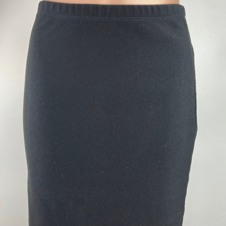 Express Black Ribbed Knit Straight Pencil Cut Knee Length Pull On Skirt Size S