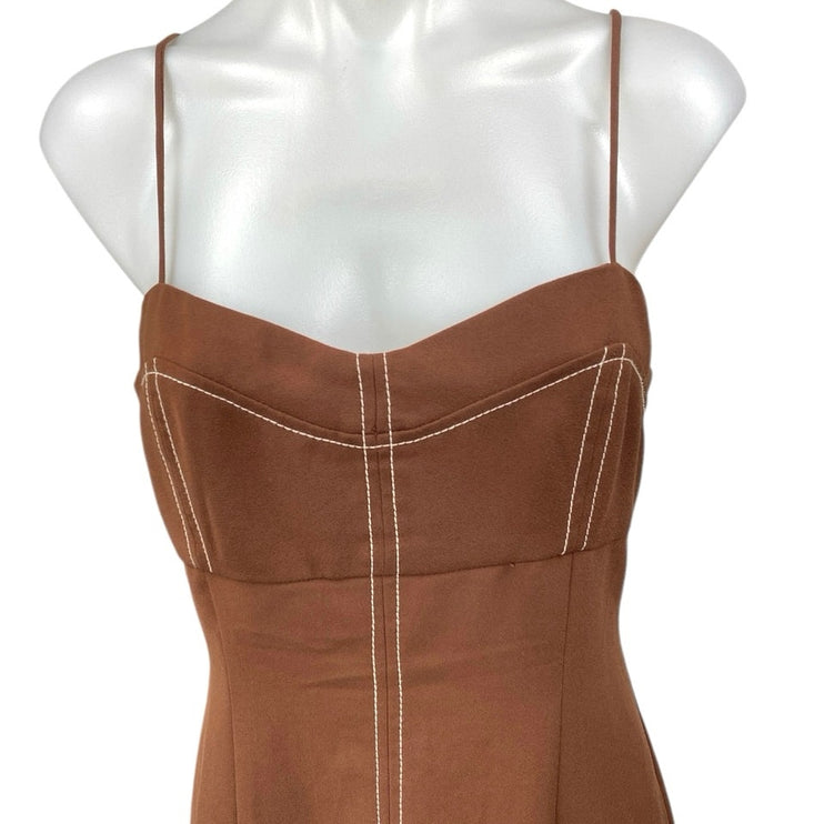 Zara Brown Sleeveless Pleated Cami Camisole Tank Slit Sheath Midi Dress Size M