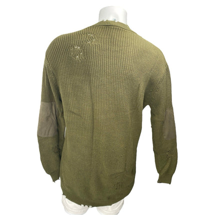 Ser.O.Ya Mens Army Green Distressed Crewneck Long Sleeve Pocket Sweater Top Sz L
