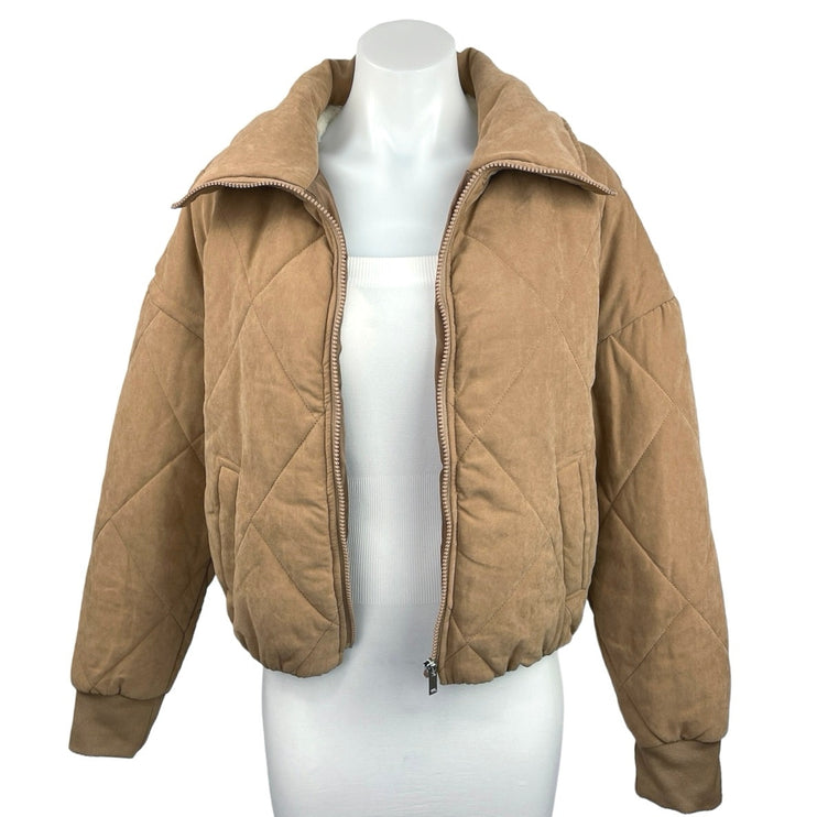 Ci Sono Outerwear Tan Full Zip Collared Quilted Long Sleeve Puffer Jacket Sz L