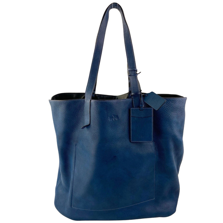 Coach Blue Black 100% Leather Reversible Zip Pocket ShoulderTote Bag Handbag OS