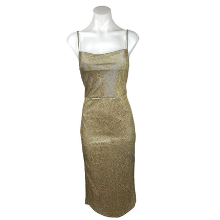 MNG Mango NWT Gold Sleeveless Slit Glitter Shiny Texture Slip Midi Dress Size XS