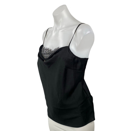 Lulus Women's Black Silky Satin Lace Trim Cowl Neck Sleeveless Cami Tank Top XL
