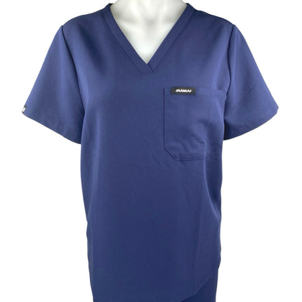 Jaanuu Women's Blue Short Sleeve Pocket Medical Scrub Pants 2 Pc Set Size M