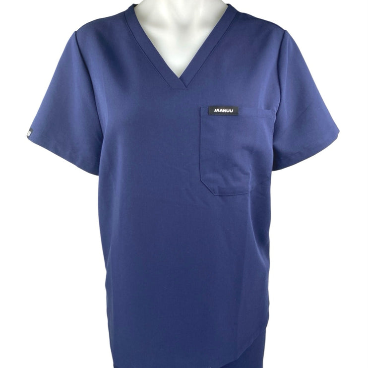 Jaanuu Women's Blue Short Sleeve Pocket Medical Scrub Pants 2 Pc Set Size M