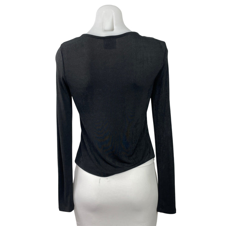 Princess Polly Women's Black Long Sleeve Ring Open Cardigan Crop Top Size 6