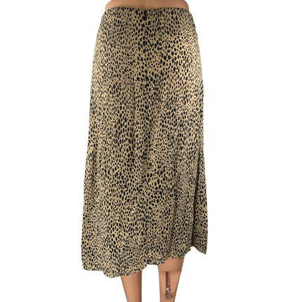 Brandy Melville Brown Black Leopard Animal Print Zipper Midi A-Line Skirt Size S