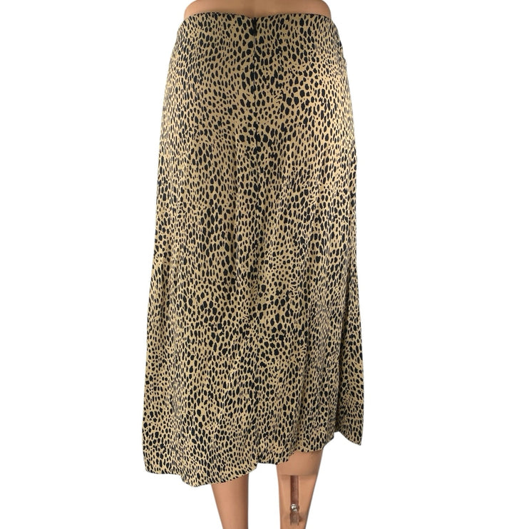 Brandy Melville Brown Black Leopard Animal Print Zipper Midi A-Line Skirt Size S