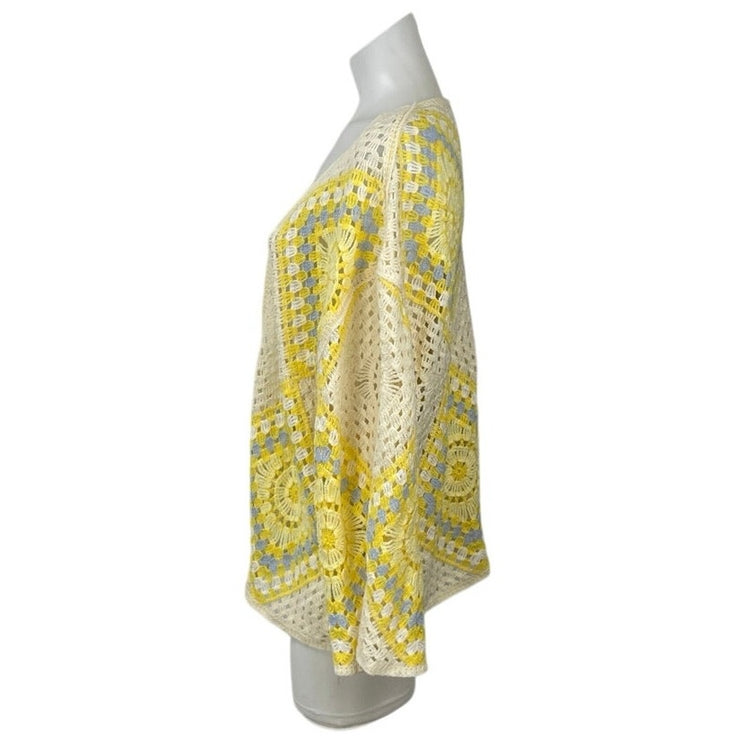 Anthropologie Pol Granny Square Crochet Long Sleeve Open Cardigan Sweater Top OS