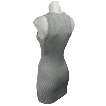 Marissa Webb Metallic Gray Sleeveless Sculpt Ribbed Knit Mini Bodycon Dress S