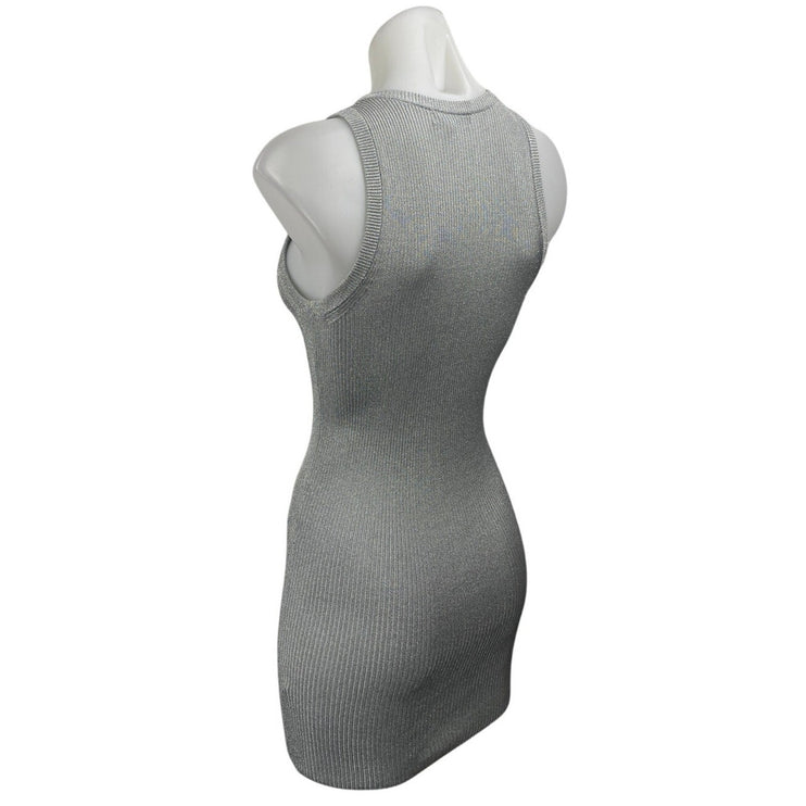 Marissa Webb Metallic Gray Sleeveless Sculpt Ribbed Knit Mini Bodycon Dress S
