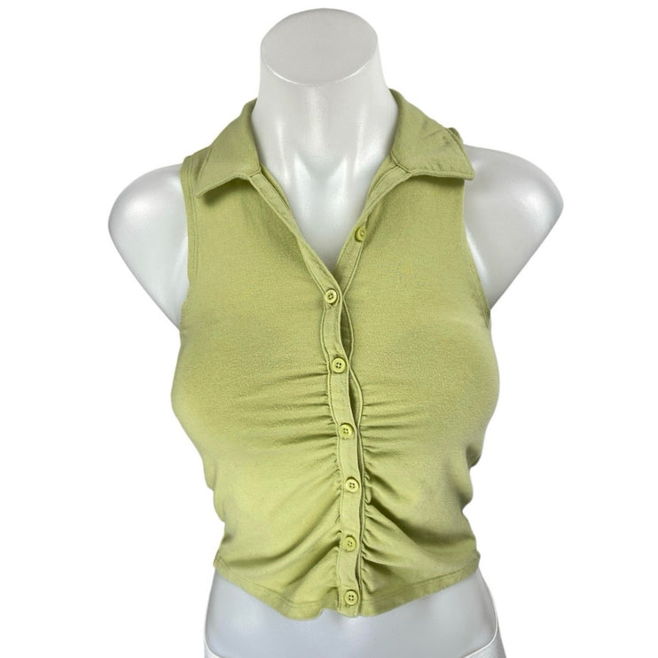 Hollister Women's Green Sleeveless Collared Button Up Shirt Crop Top Size S